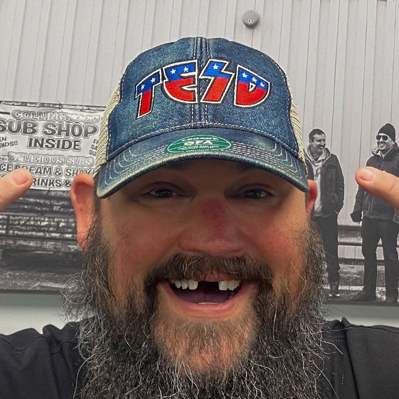 TESD STAR SPANGLED DENIM TRUCKER HAT